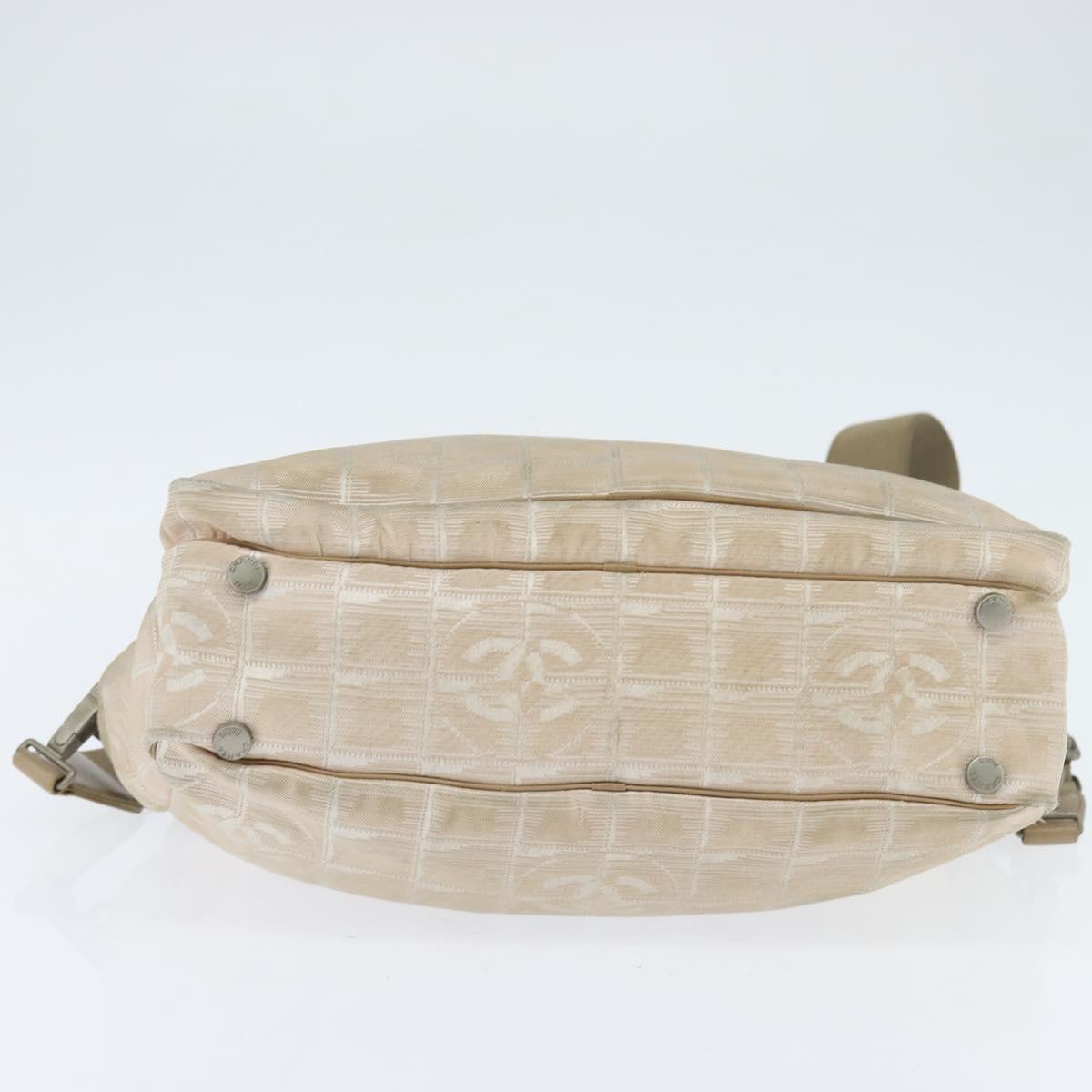 CHANEL New Travel Line Hand Bag Nylon 2way Beige Silver CC Auth BA7143