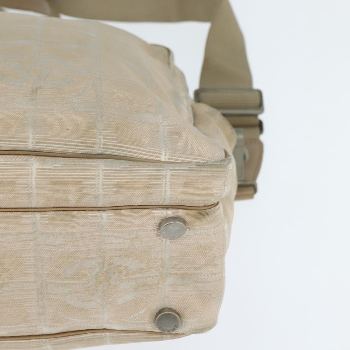 CHANEL New Travel Line Hand Bag Nylon 2way Beige Silver CC Auth BA7143