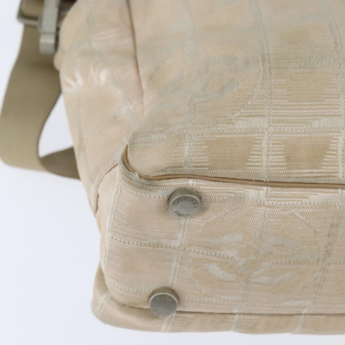 CHANEL New Travel Line Hand Bag Nylon 2way Beige Silver CC Auth BA7143