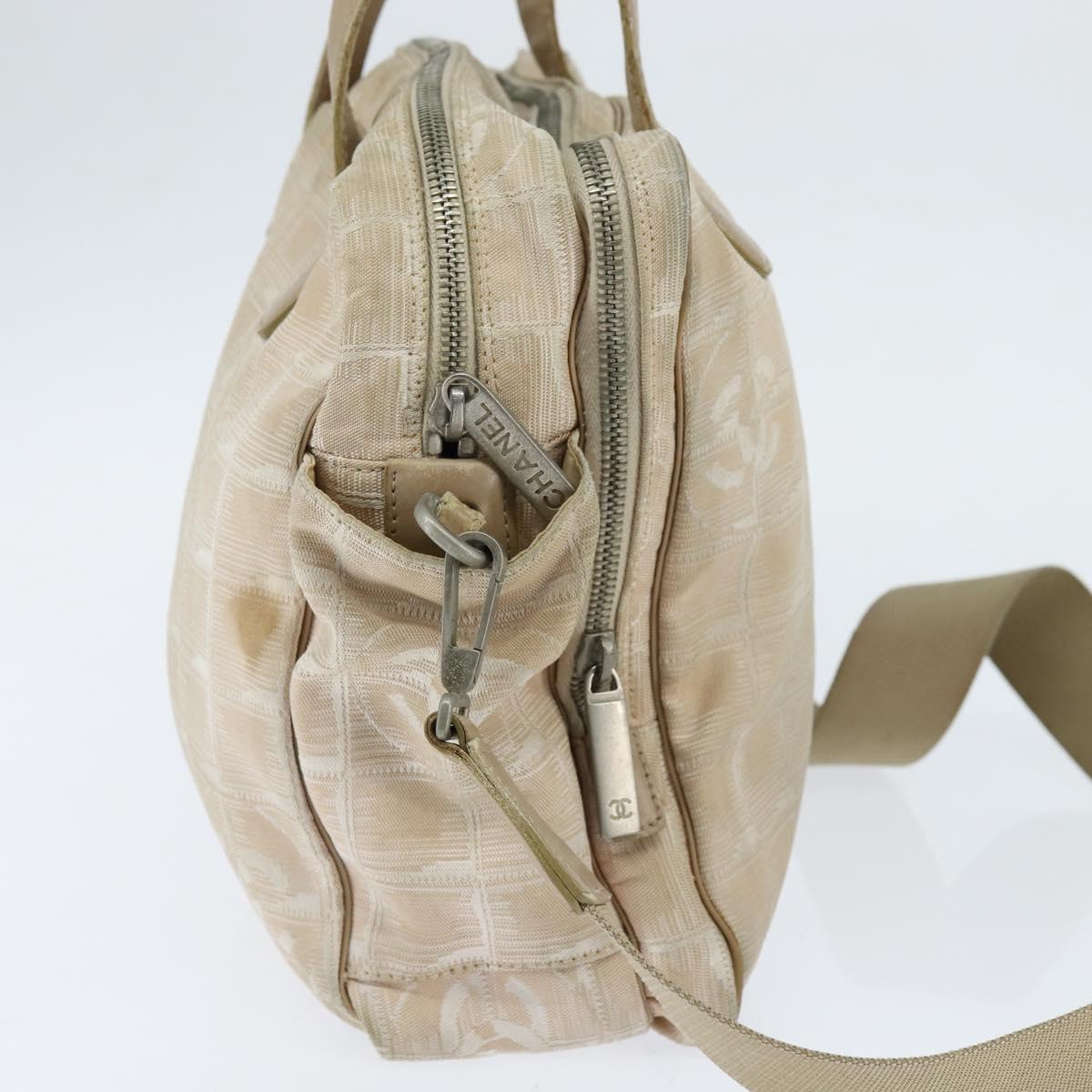 CHANEL New Travel Line Hand Bag Nylon 2way Beige Silver CC Auth BA7143