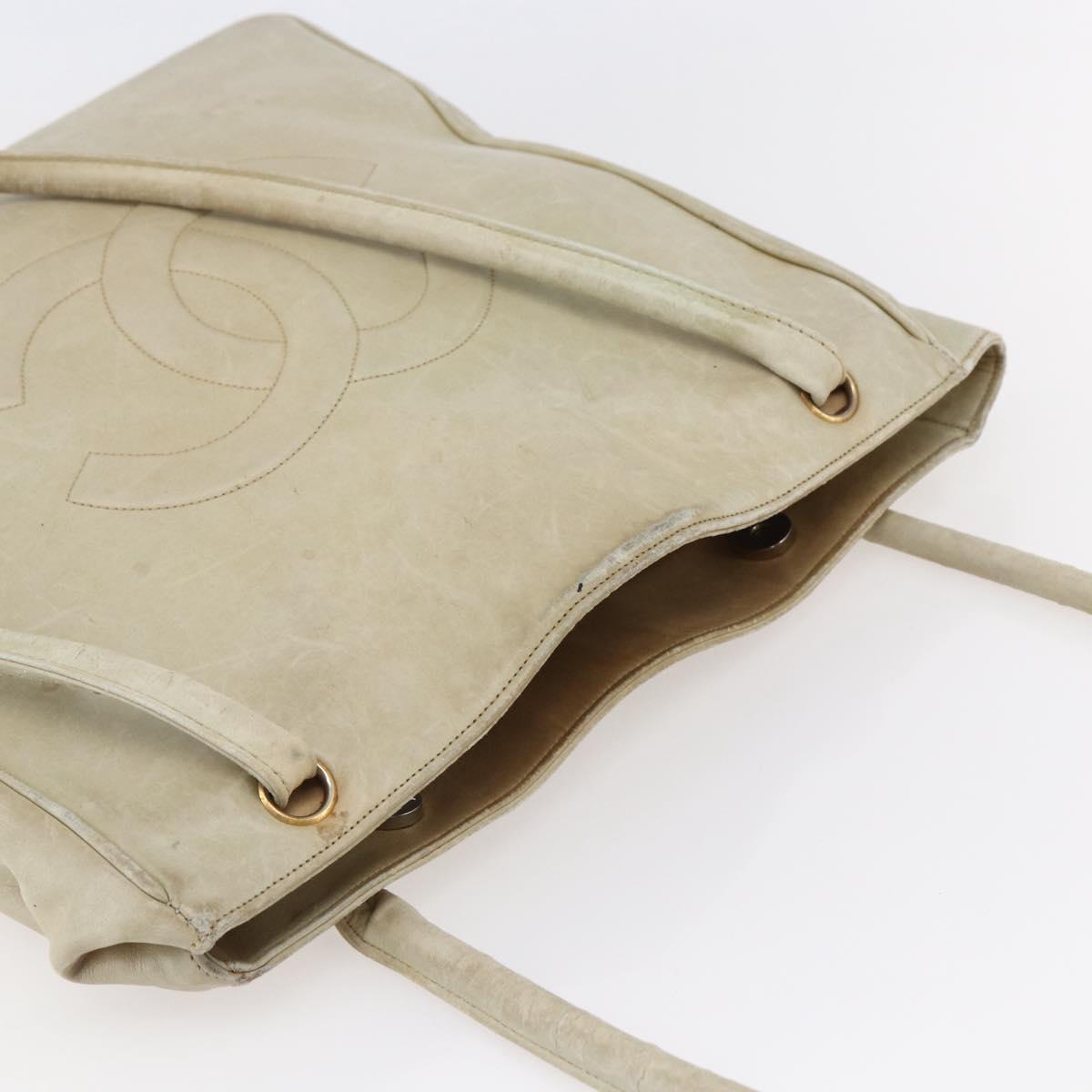 CHANEL Shoulder Bag Leather Beige Gold CC Auth BA7146