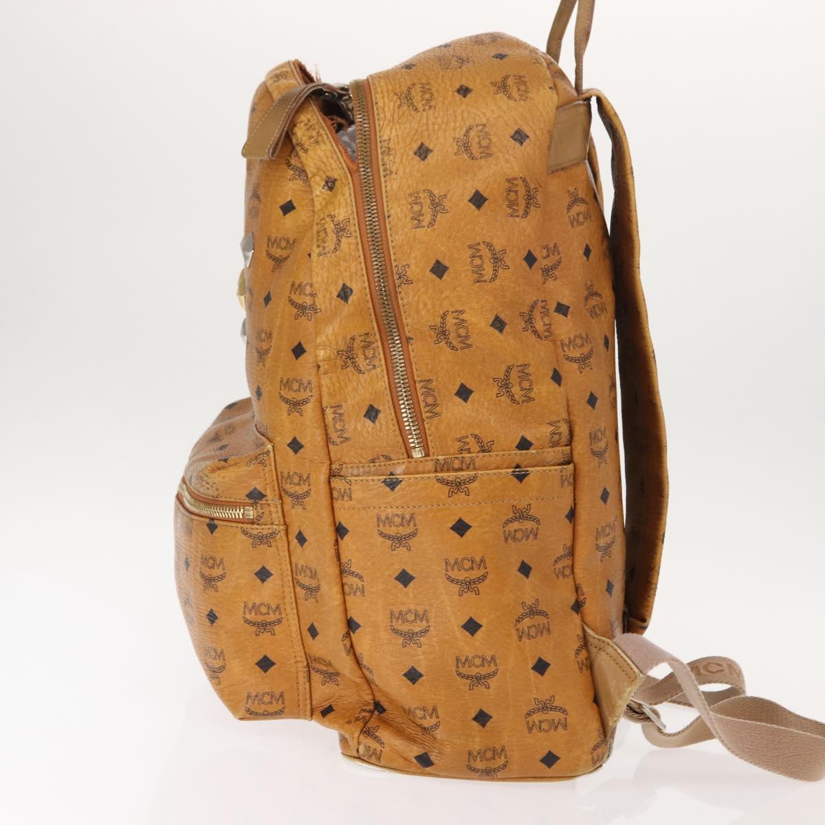 MCM Logogram Vicetos Backpack PVC Leather Brown Gold Auth BA7151