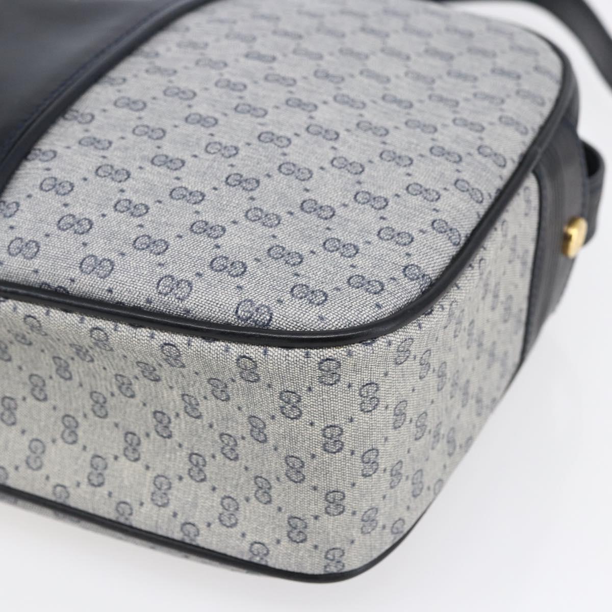 GUCCI Micro GG Canvas Shoulder Bag PVC Leather Navy Gold Auth BA7238