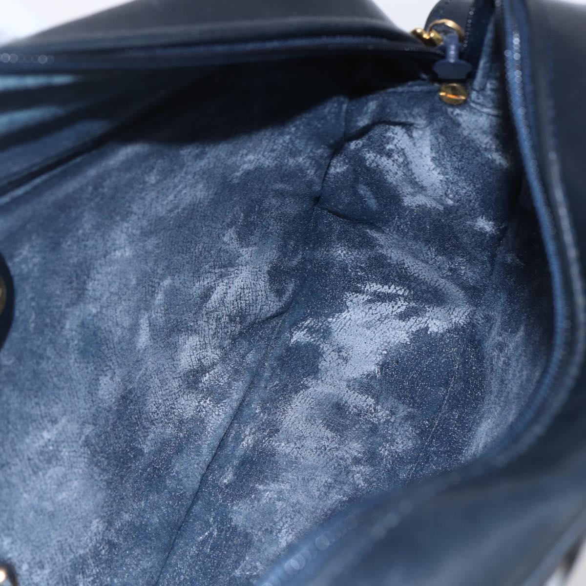 GUCCI Micro GG Canvas Shoulder Bag PVC Leather Navy Gold Auth BA7238