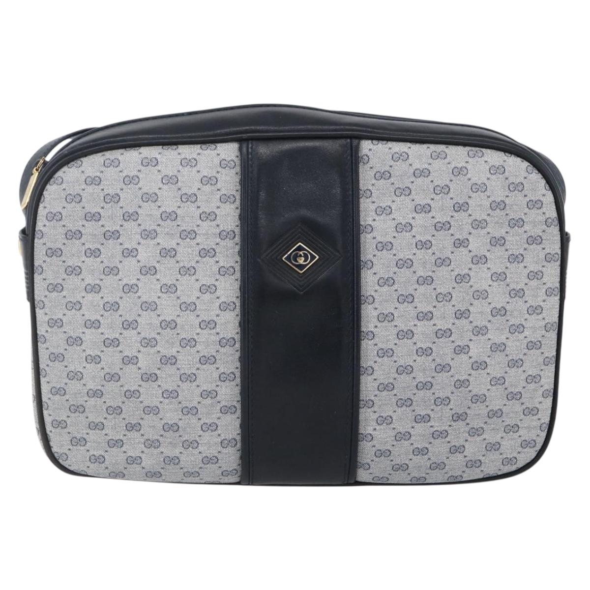 GUCCI Micro GG Canvas Shoulder Bag PVC Leather Navy Gold Auth BA7238