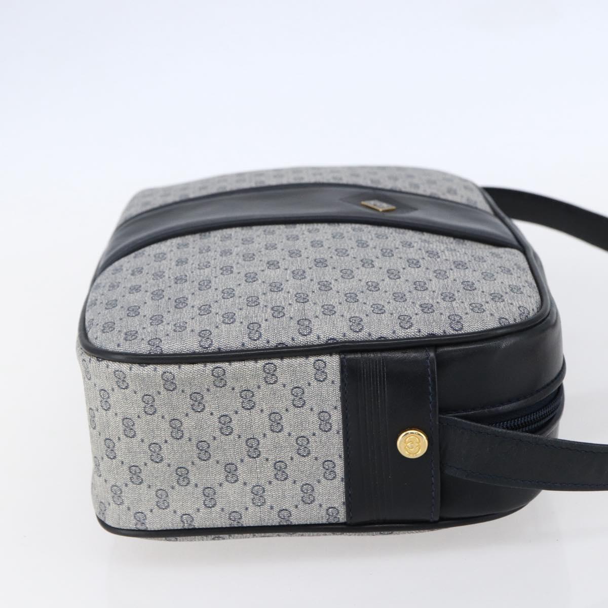 GUCCI Micro GG Canvas Shoulder Bag PVC Leather Navy Gold Auth BA7238