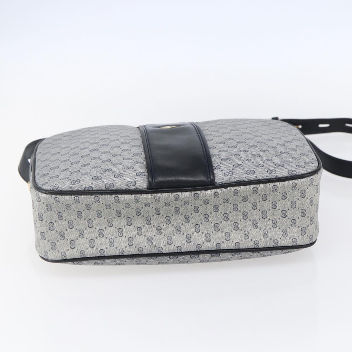 GUCCI Micro GG Canvas Shoulder Bag PVC Leather Navy Gold Auth BA7238