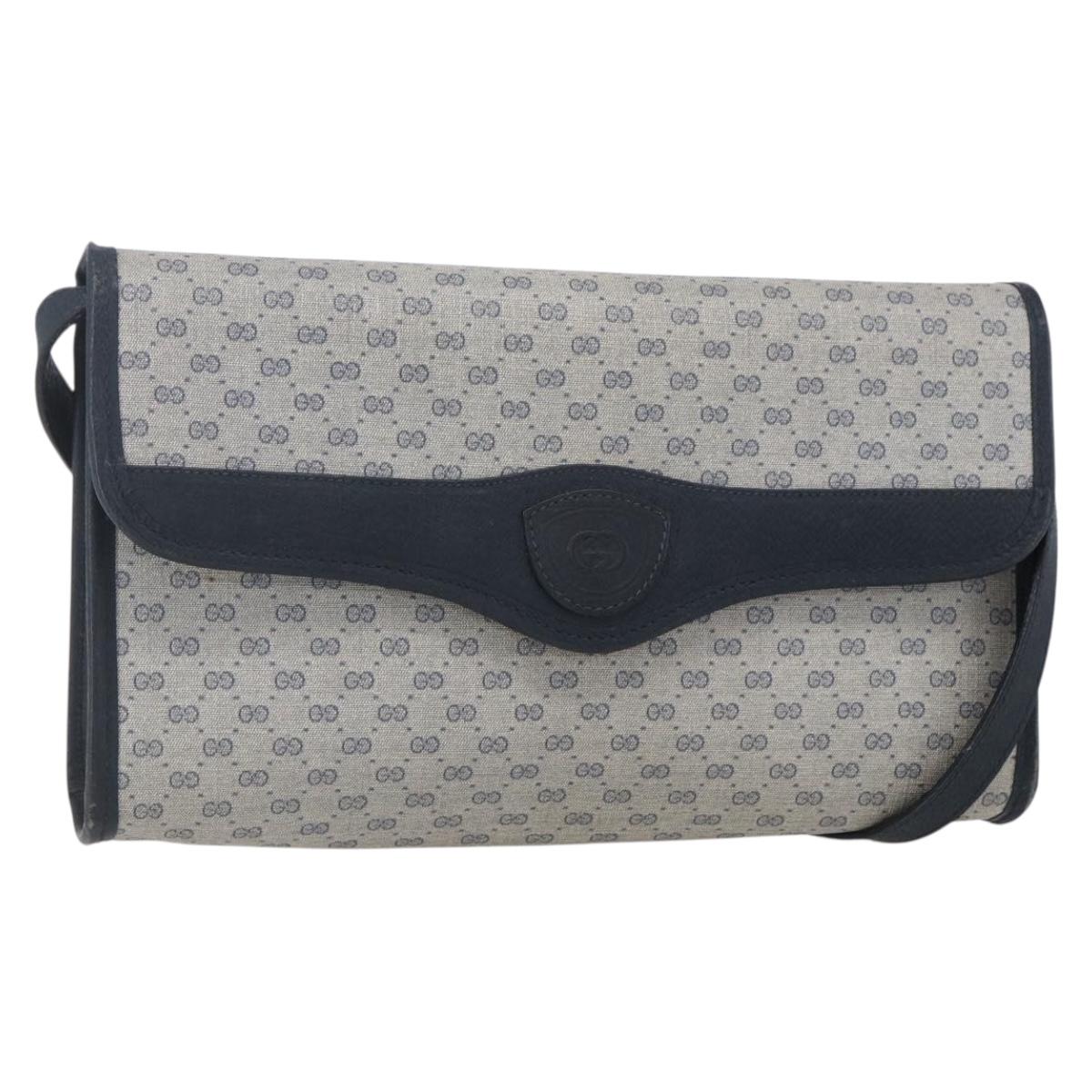 GUCCI Micro GG Canvas Bag PVC Leather Navy Gold 004 161 0670 Auth BA7240