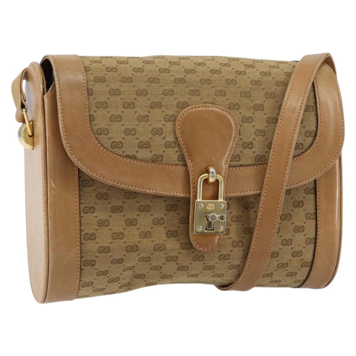 GUCCI Micro GG Supreme Shoulder Bag PVC Beige Gold Auth BA7245
