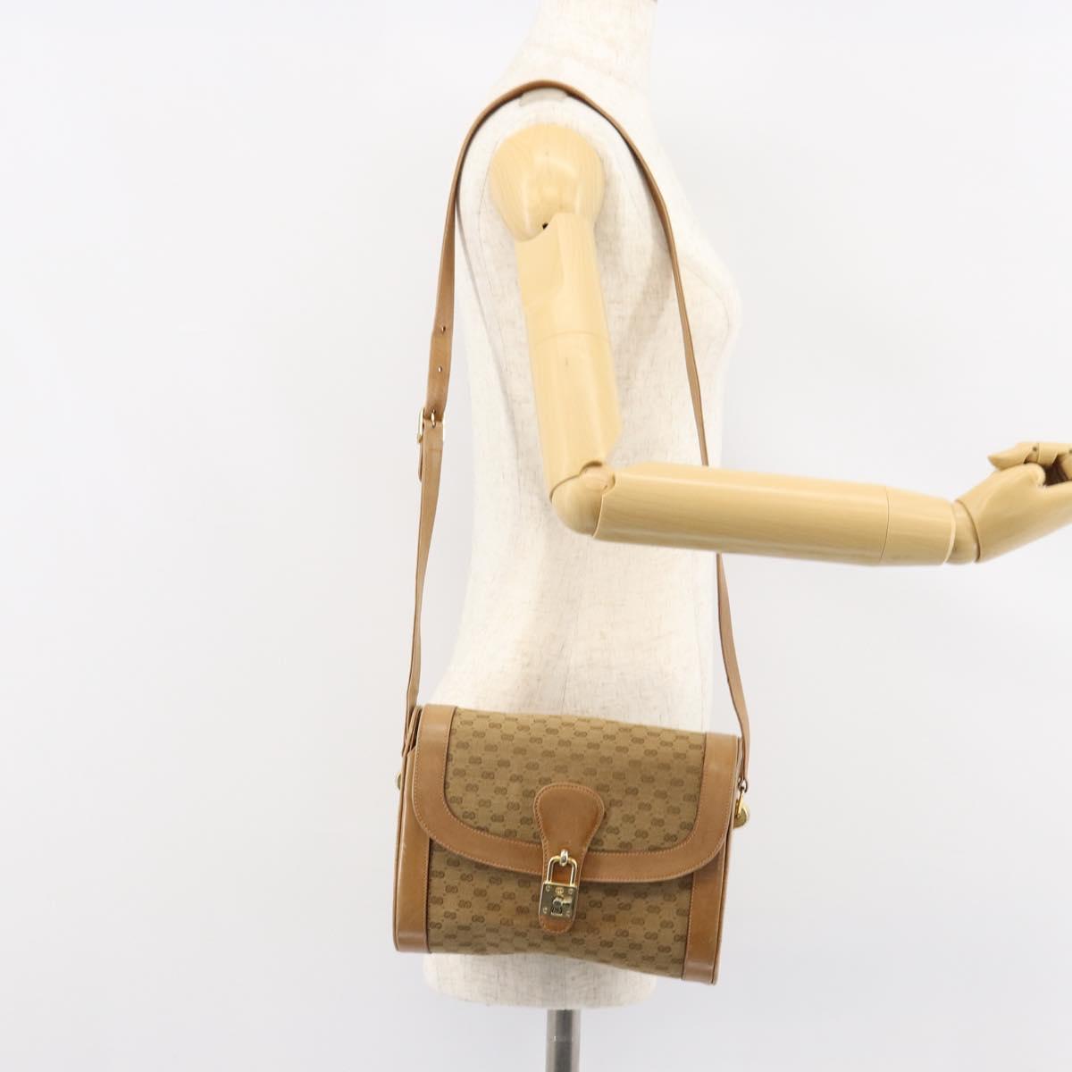 GUCCI Micro GG Supreme Shoulder Bag PVC Beige Gold Auth BA7245