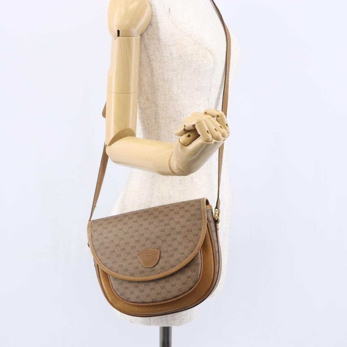 GUCCI Micro GG Supreme Shoulder Bag PVC Beige Gold Auth BA7246