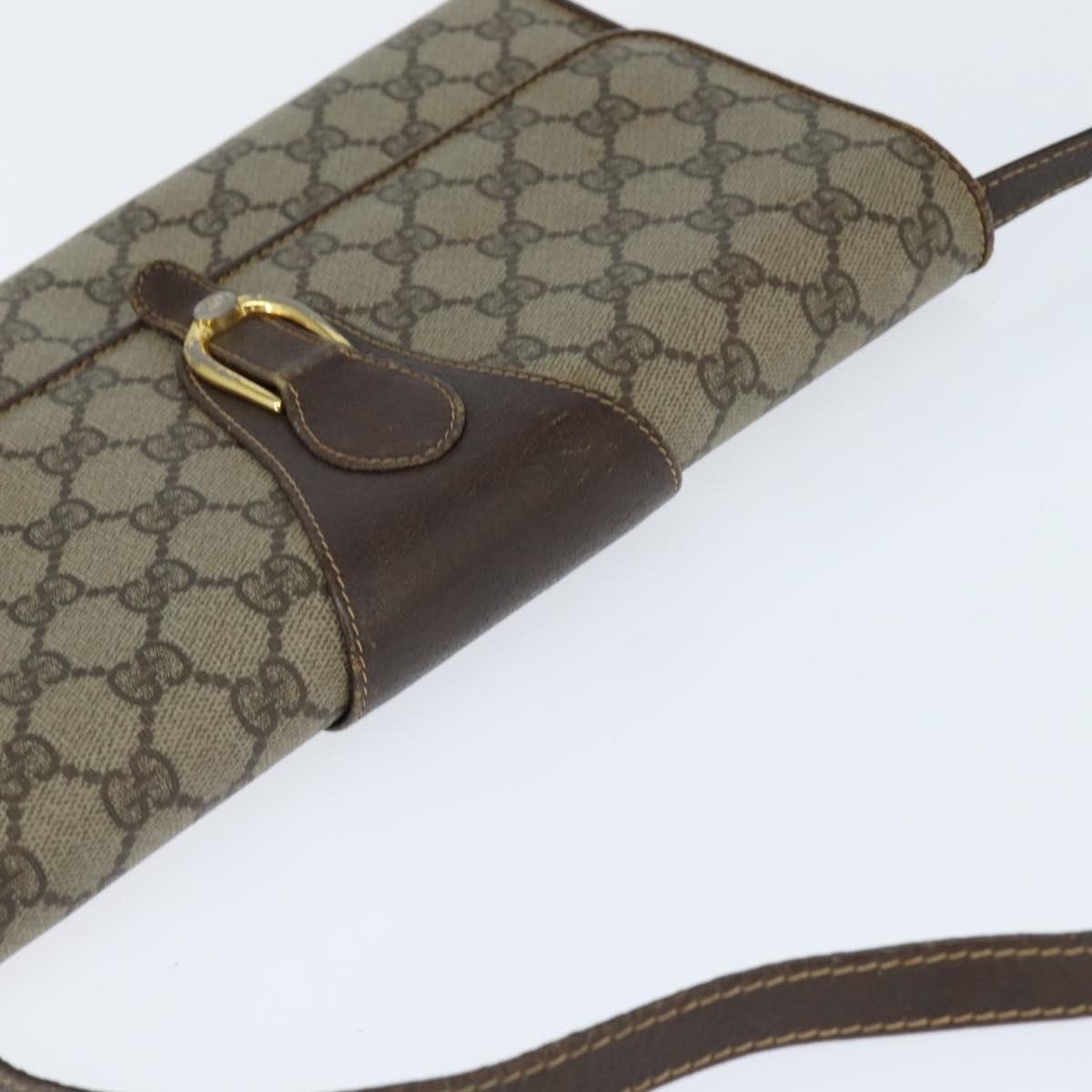 GUCCI GG Supreme Shoulder Bag PVC Beige Gold Auth BA7249