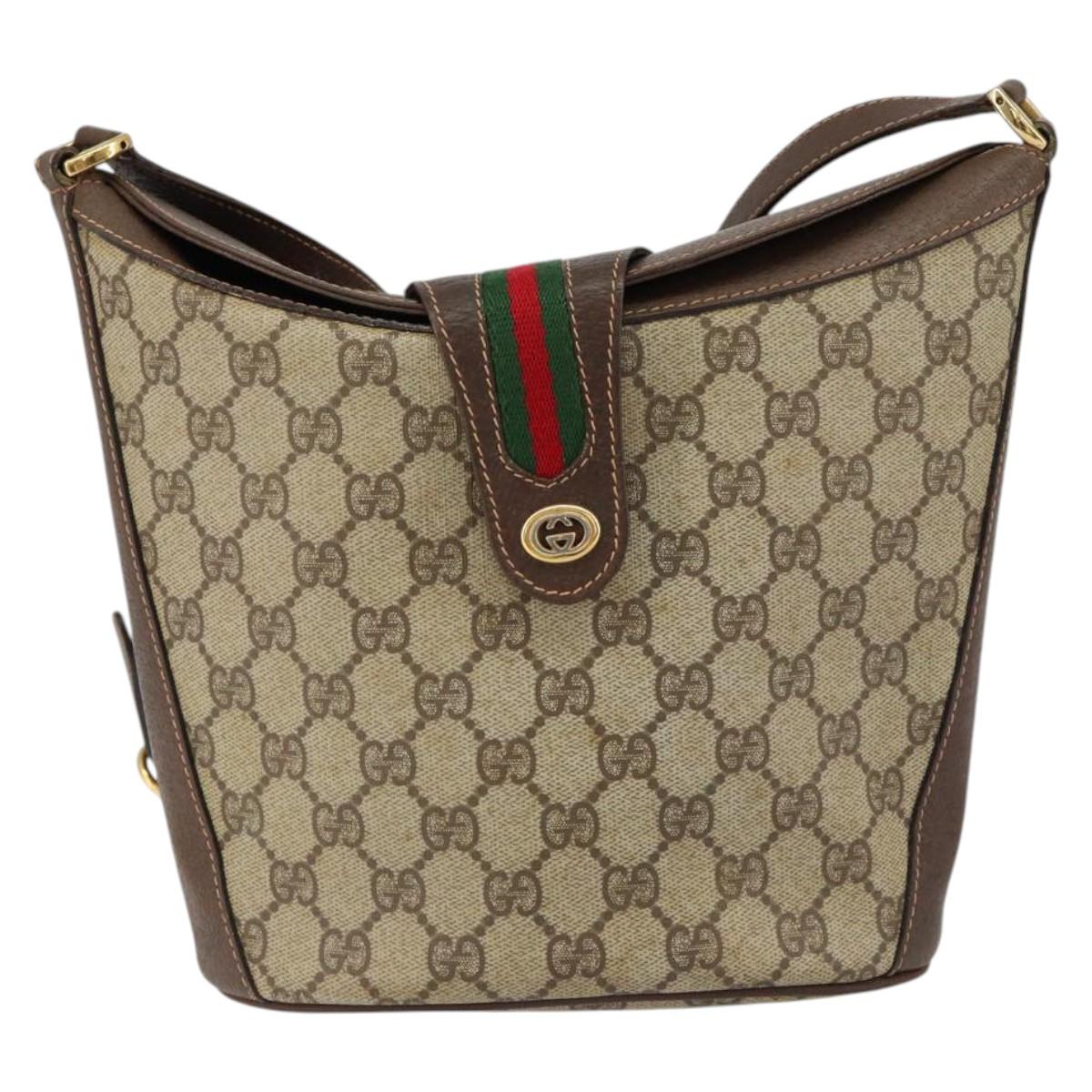 GUCCI GG Supreme Web Sherry Line Bag PVC Leather Beige 40 02 081 Auth BA7253