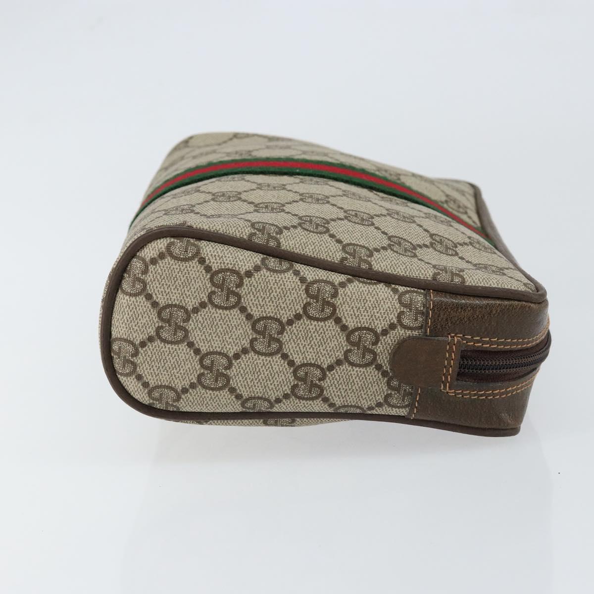 GUCCI GG Supreme Web Sherry Line Clutch Bag PVC Beige Auth BA7254