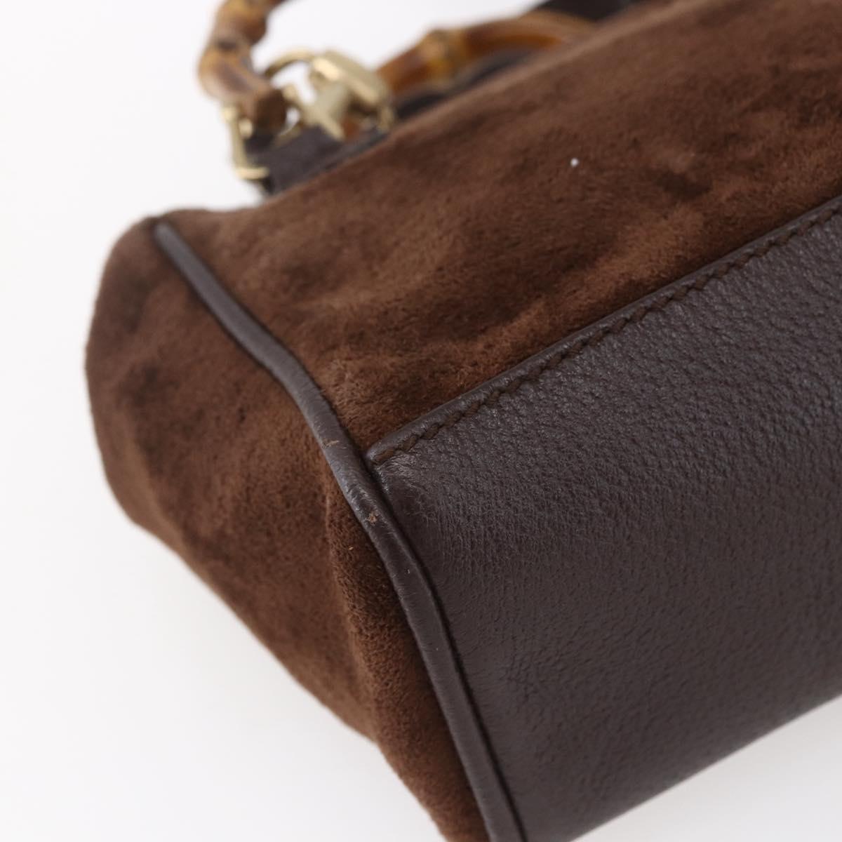 GUCCI Bamboo Hand Bag Suede 2way Brown Gold 007 1793 0238 Auth BA7262