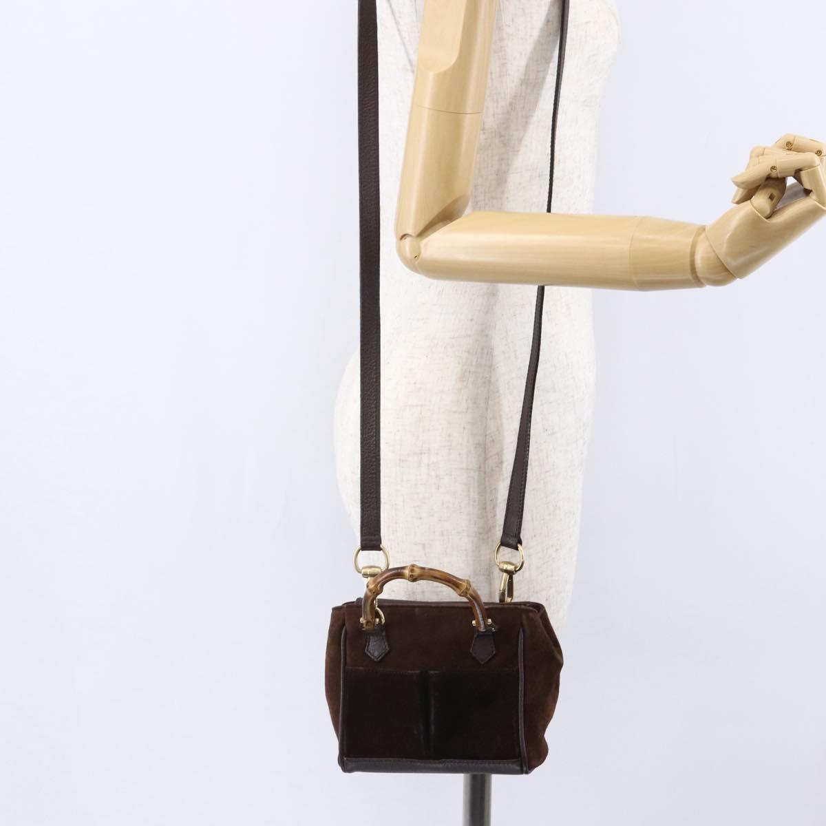 GUCCI Bamboo Hand Bag Suede 2way Brown Gold 007 1793 0238 Auth BA7262