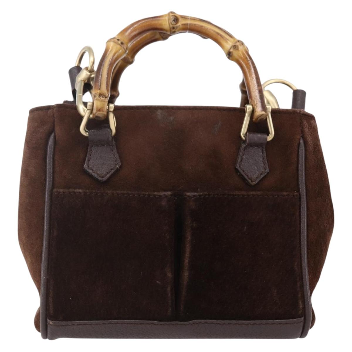GUCCI Bamboo Hand Bag Suede 2way Brown Gold 007 1793 0238 Auth BA7262