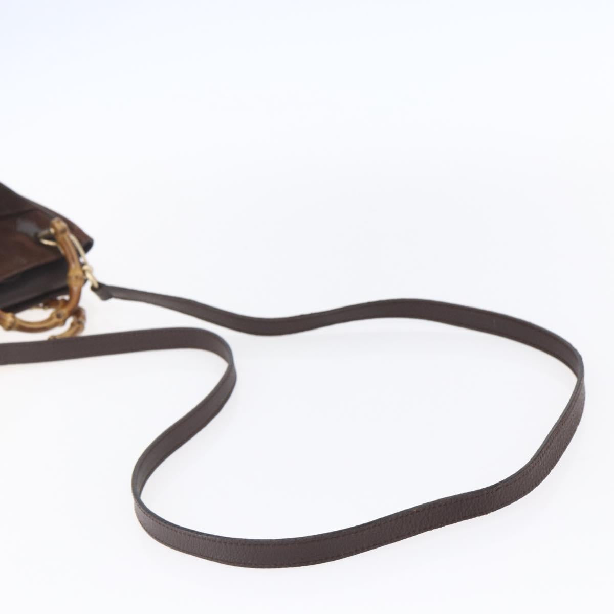 GUCCI Bamboo Hand Bag Suede 2way Brown Gold 007 1793 0238 Auth BA7262