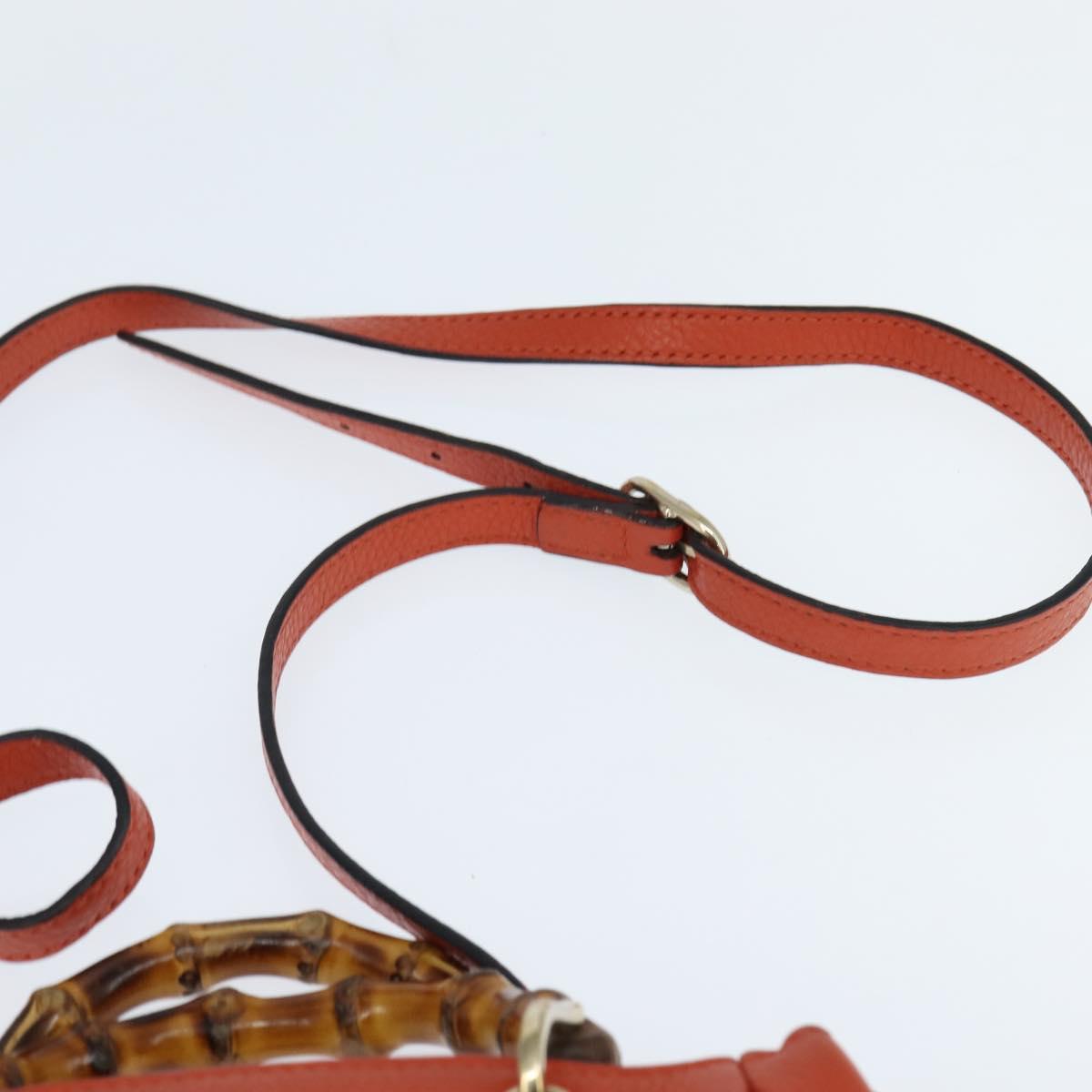 GUCCI Bamboo Hand Bag Leather 2way Orange Gold 368823 Auth BA7264