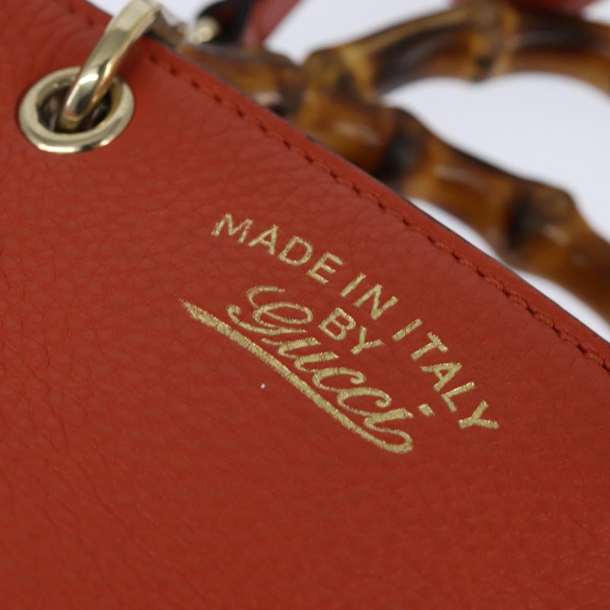 GUCCI Bamboo Hand Bag Leather 2way Orange Gold 368823 Auth BA7264