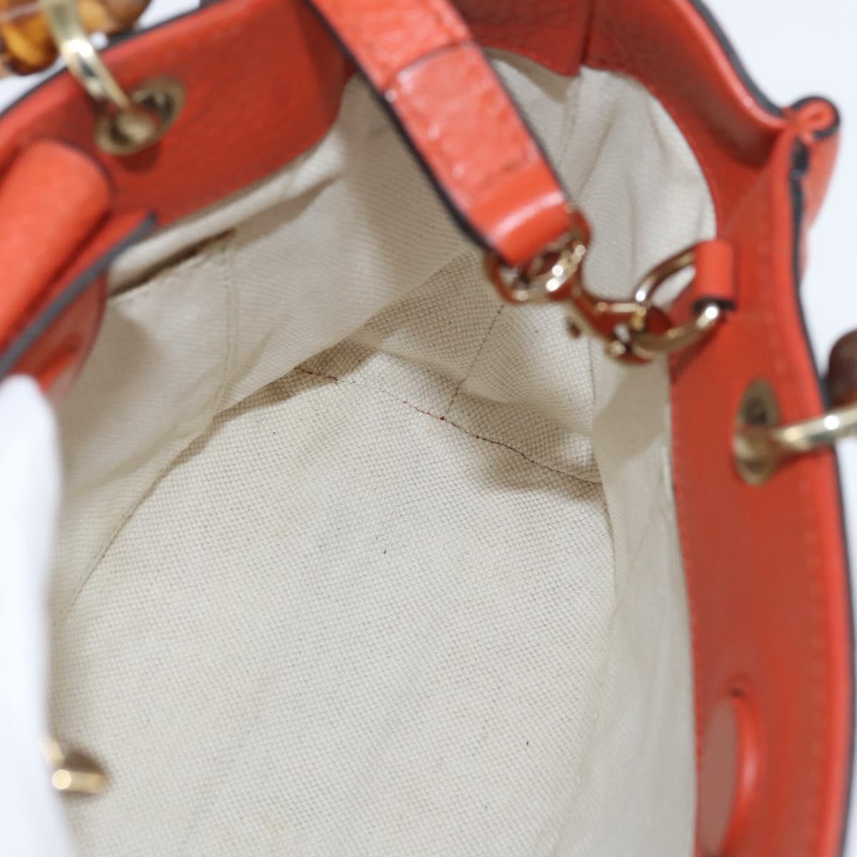 GUCCI Bamboo Hand Bag Leather 2way Orange Gold 368823 Auth BA7264