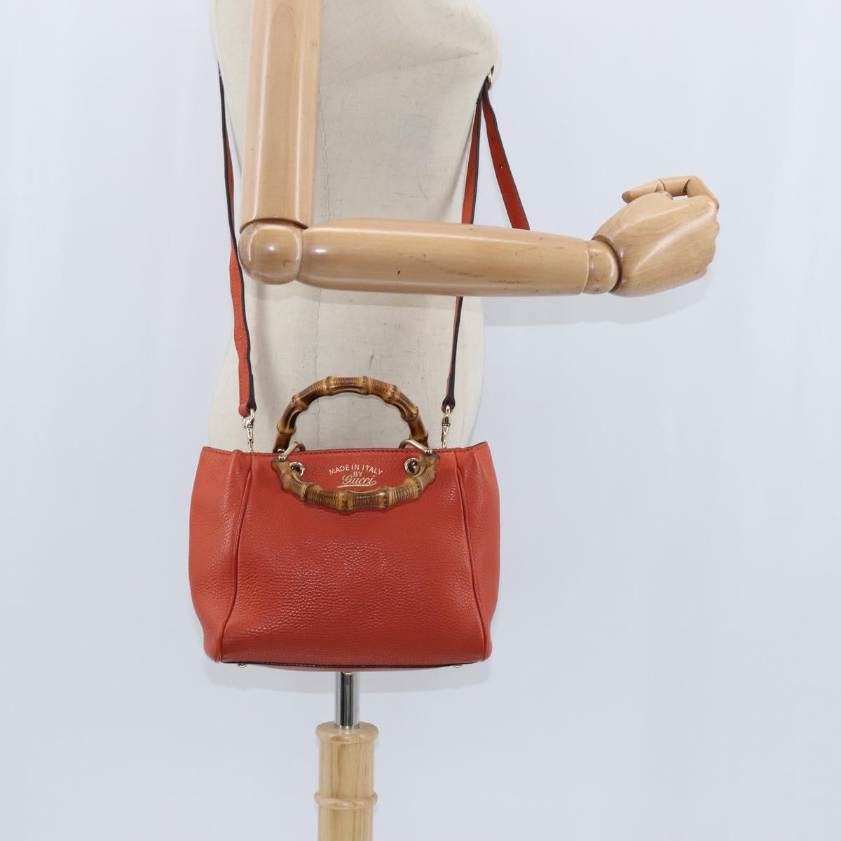 GUCCI Bamboo Hand Bag Leather 2way Orange Gold 368823 Auth BA7264