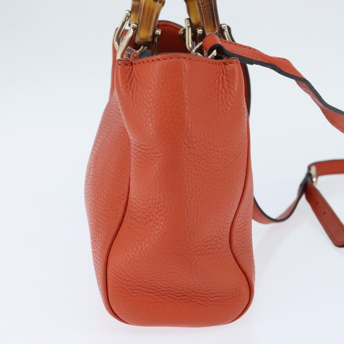 GUCCI Bamboo Hand Bag Leather 2way Orange Gold 368823 Auth BA7264