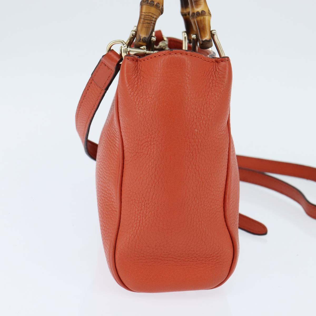 GUCCI Bamboo Hand Bag Leather 2way Orange Gold 368823 Auth BA7264