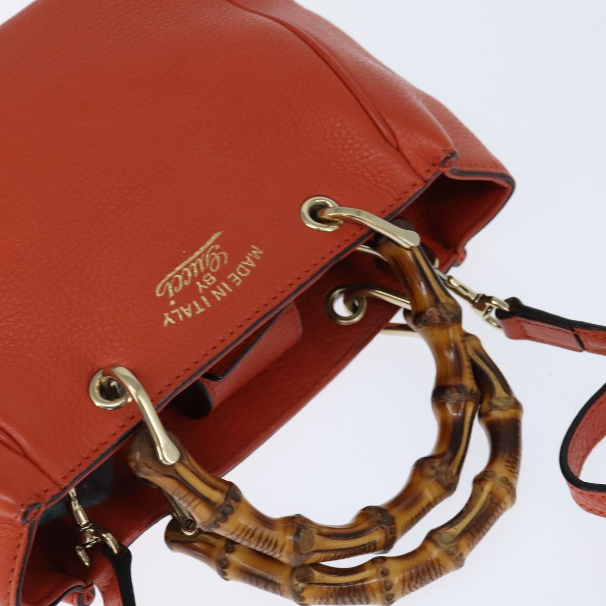 GUCCI Bamboo Hand Bag Leather 2way Orange Gold 368823 Auth BA7264