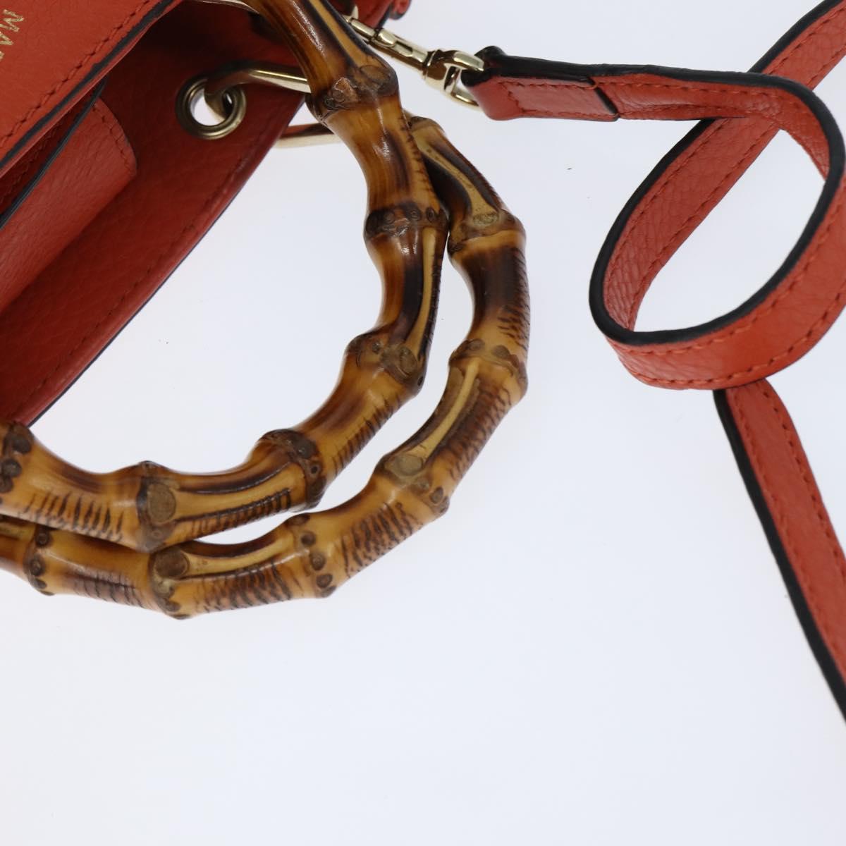 GUCCI Bamboo Hand Bag Leather 2way Orange Gold 368823 Auth BA7264
