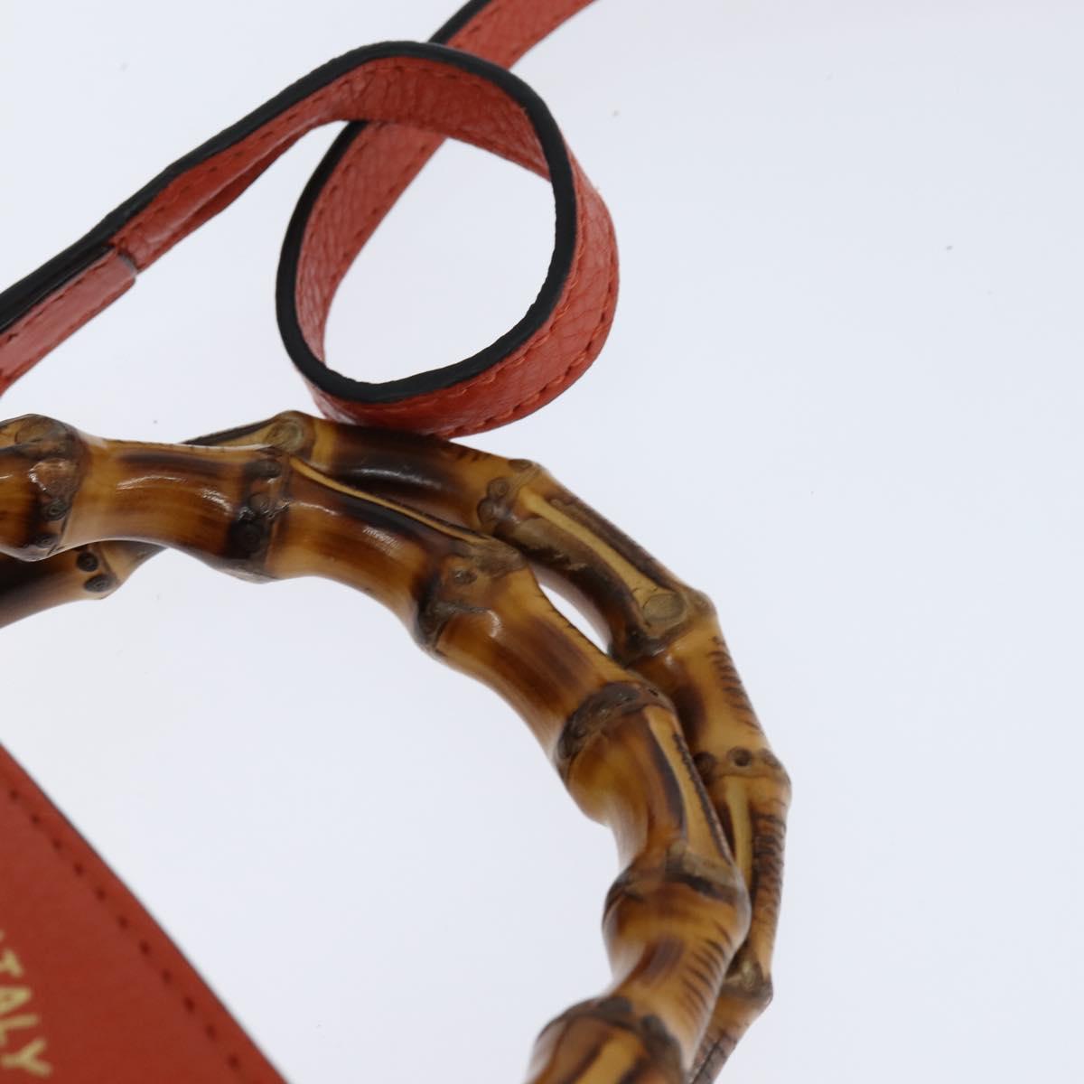GUCCI Bamboo Hand Bag Leather 2way Orange Gold 368823 Auth BA7264
