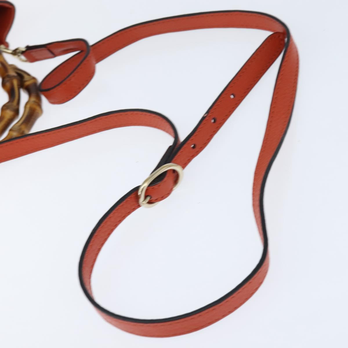 GUCCI Bamboo Hand Bag Leather 2way Orange Gold 368823 Auth BA7264