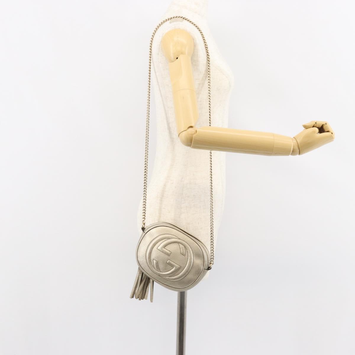 GUCCI Chain Shoulder Bag Leather Gold 353965 Auth BA7267