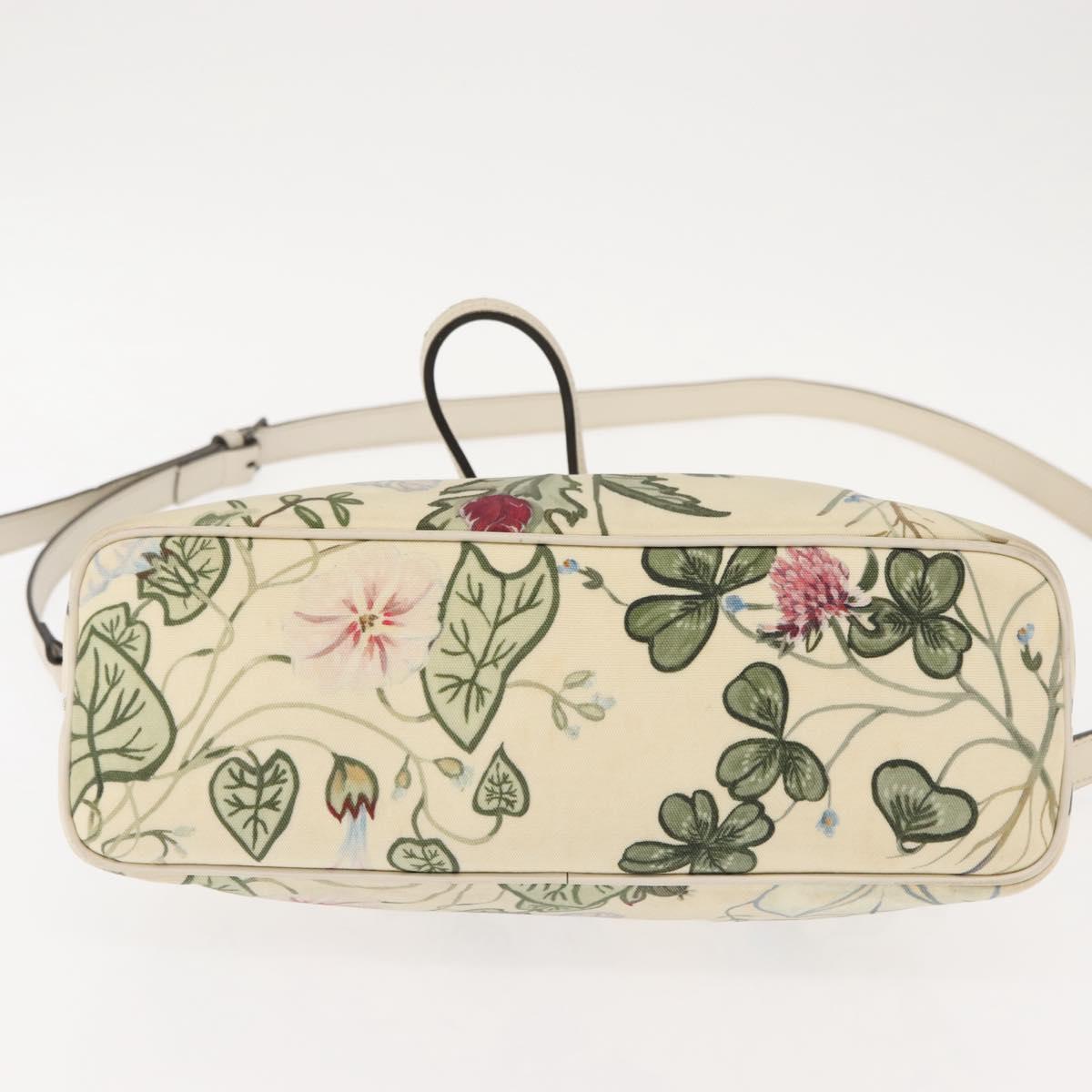 GUCCI Flora Tote Bag Nylon Leather 2way Beige Silver 353440 Auth BA7279