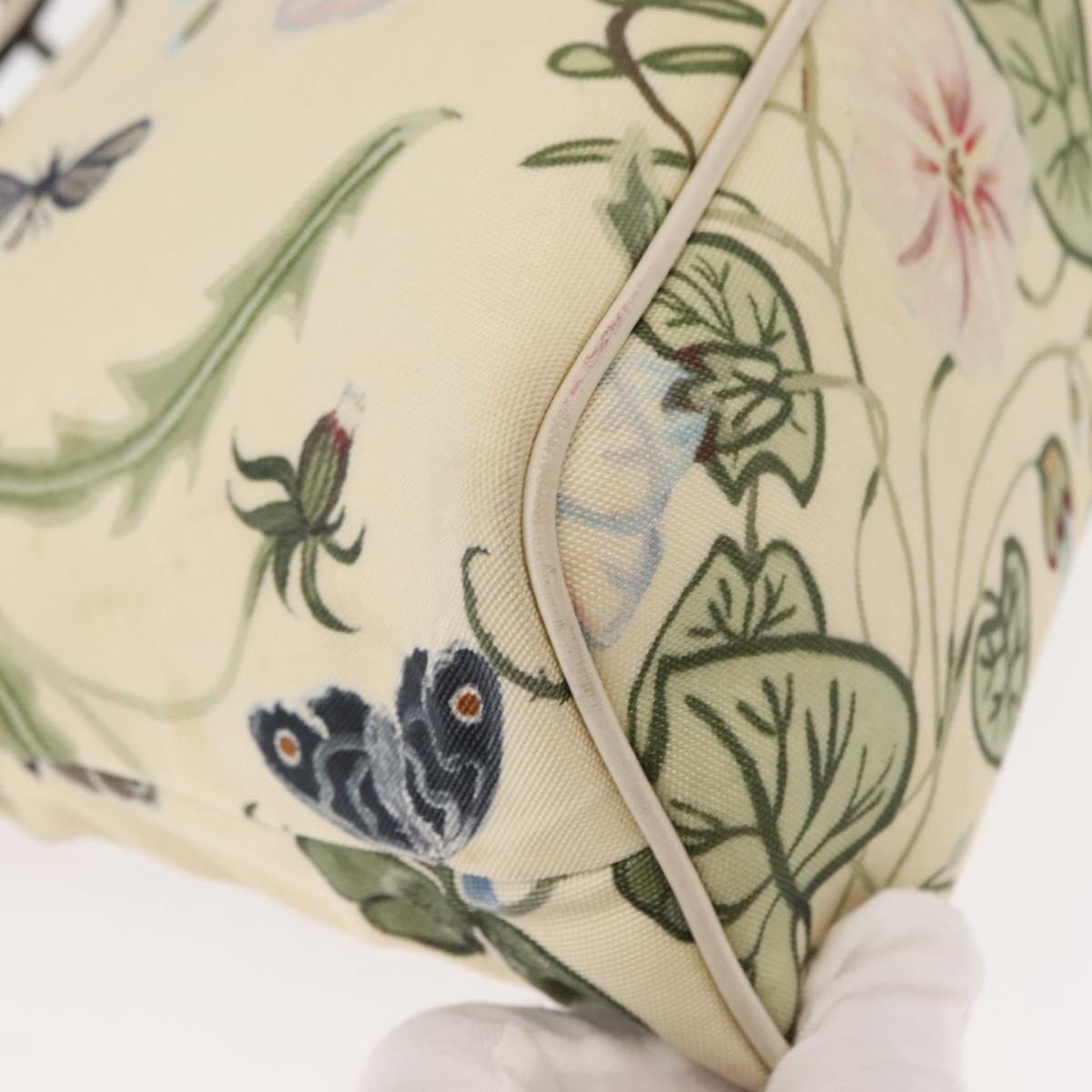 GUCCI Flora Tote Bag Nylon Leather 2way Beige Silver 353440 Auth BA7279