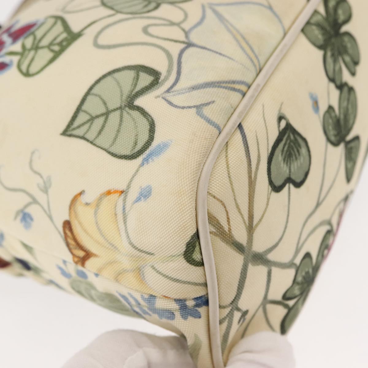 GUCCI Flora Tote Bag Nylon Leather 2way Beige Silver 353440 Auth BA7279