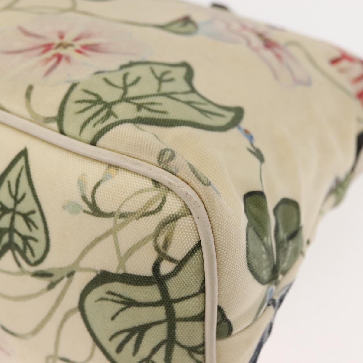 GUCCI Flora Tote Bag Nylon Leather 2way Beige Silver 353440 Auth BA7279