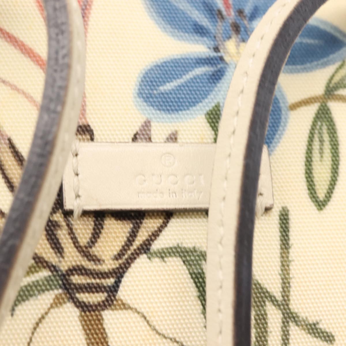 GUCCI Flora Tote Bag Nylon Leather 2way Beige Silver 353440 Auth BA7279