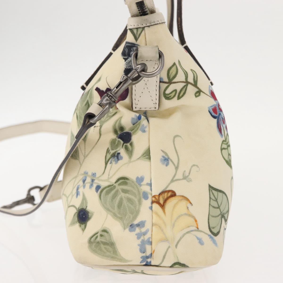 GUCCI Flora Tote Bag Nylon Leather 2way Beige Silver 353440 Auth BA7279