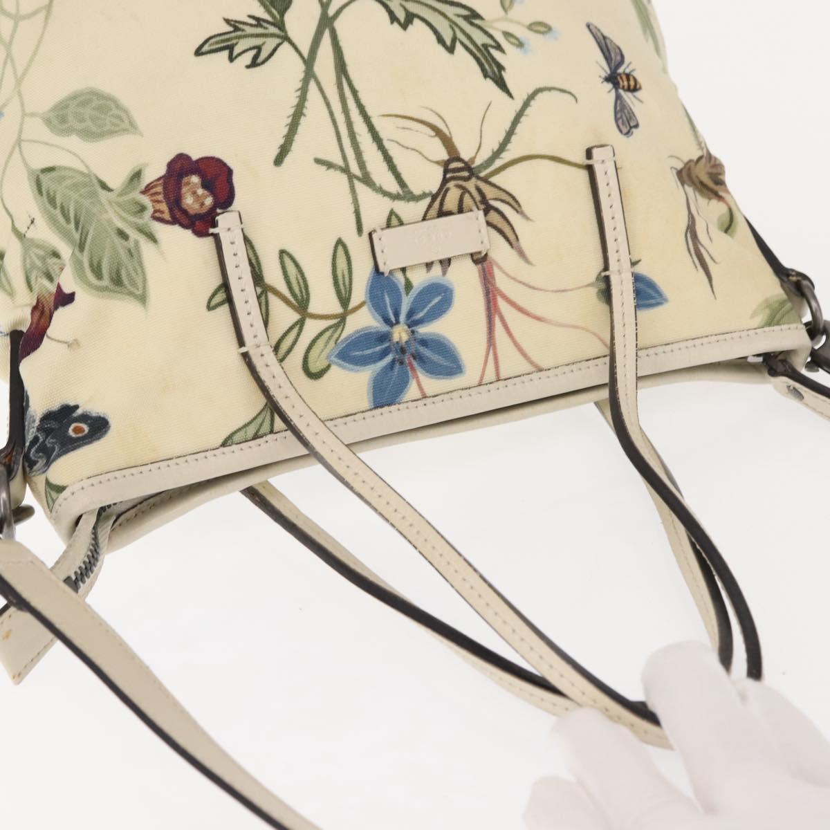 GUCCI Flora Tote Bag Nylon Leather 2way Beige Silver 353440 Auth BA7279