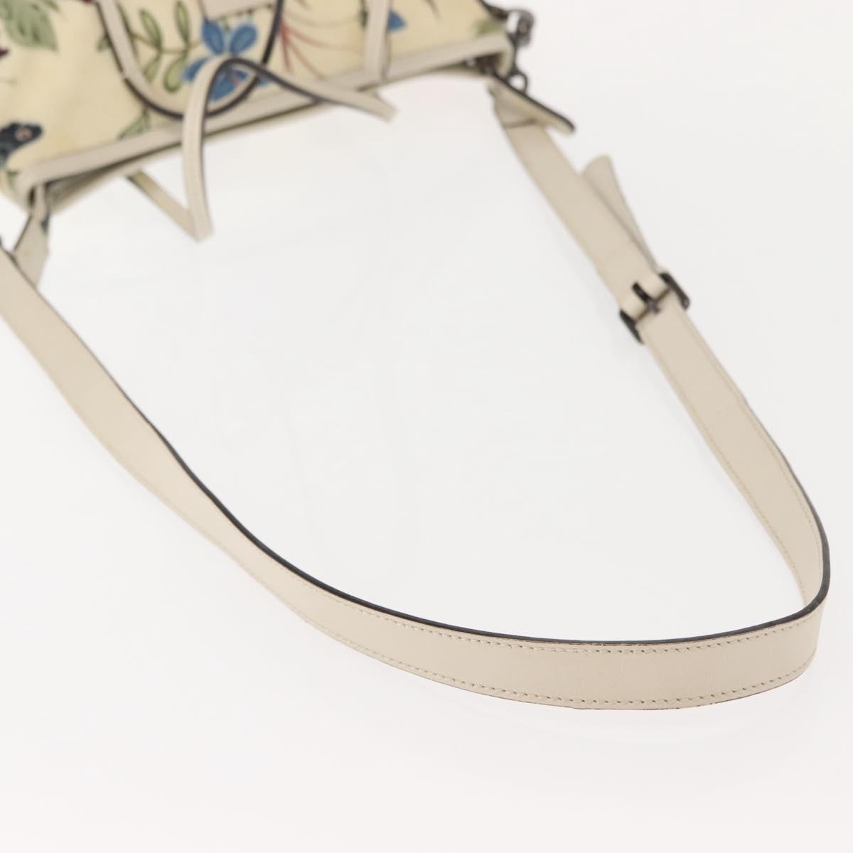 GUCCI Flora Tote Bag Nylon Leather 2way Beige Silver 353440 Auth BA7279