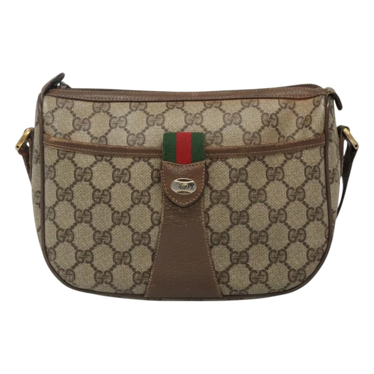 GUCCI GG Supreme Web Sherry Line Bag PVC Beige Gold 89 02 032 Auth BA728