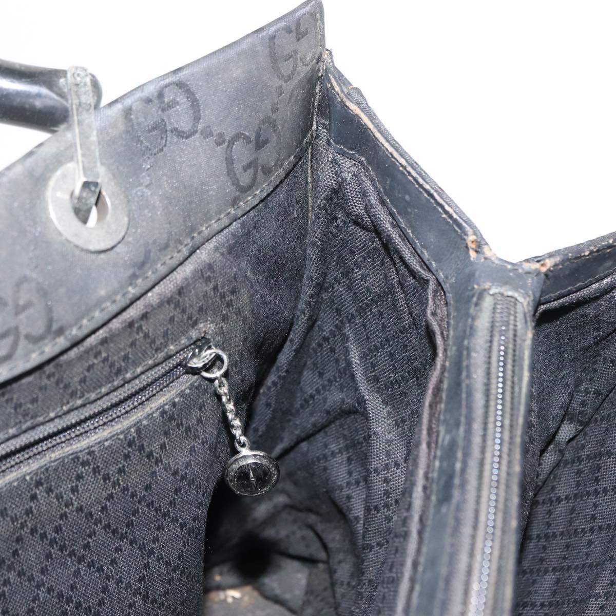 GUCCI Bamboo GG Canvas Hand Bag Black Silver 002 1010 3754 Auth BA7280
