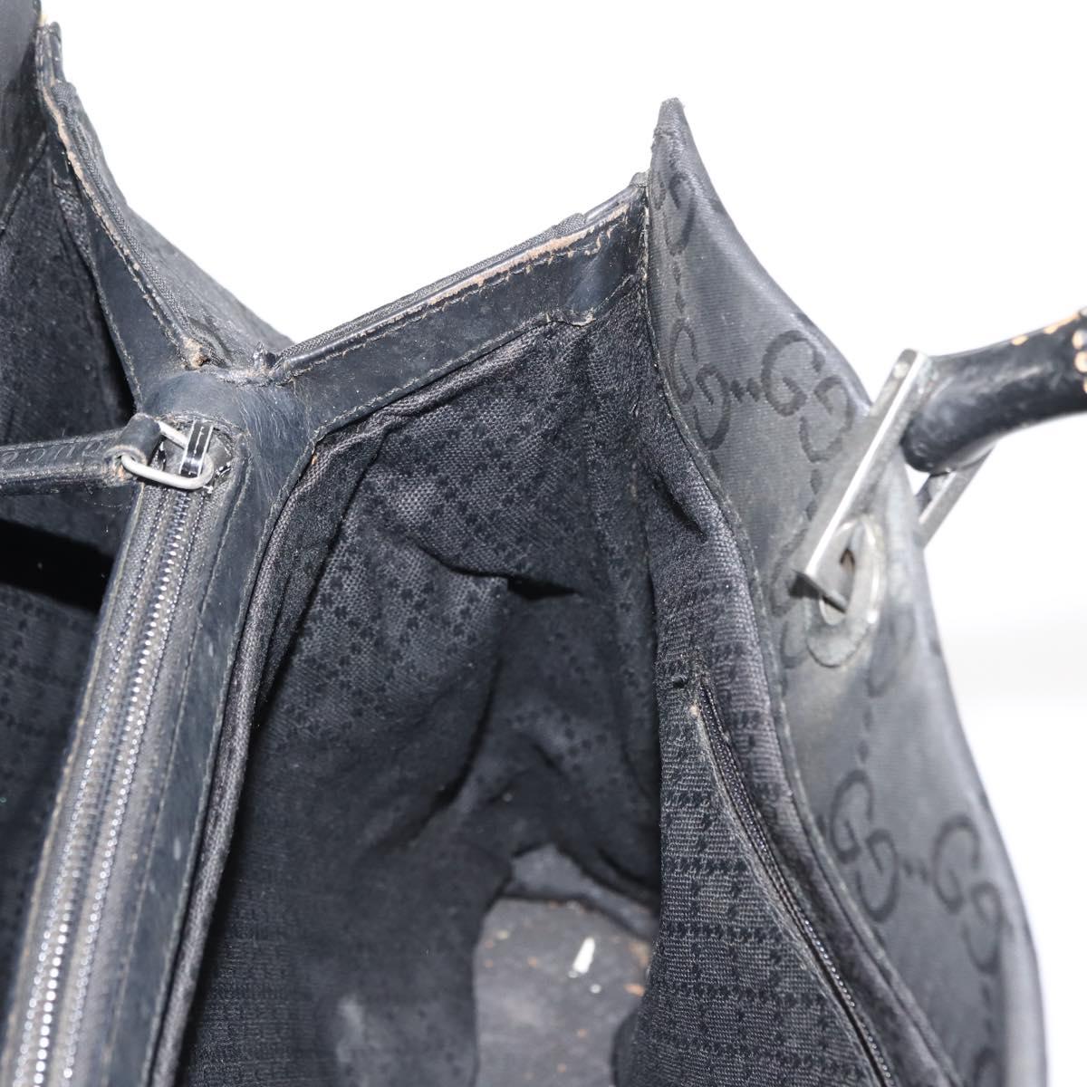 GUCCI Bamboo GG Canvas Hand Bag Black Silver 002 1010 3754 Auth BA7280