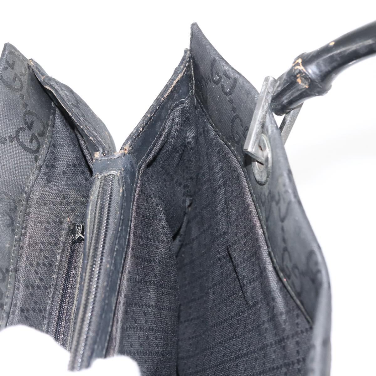 GUCCI Bamboo GG Canvas Hand Bag Black Silver 002 1010 3754 Auth BA7280