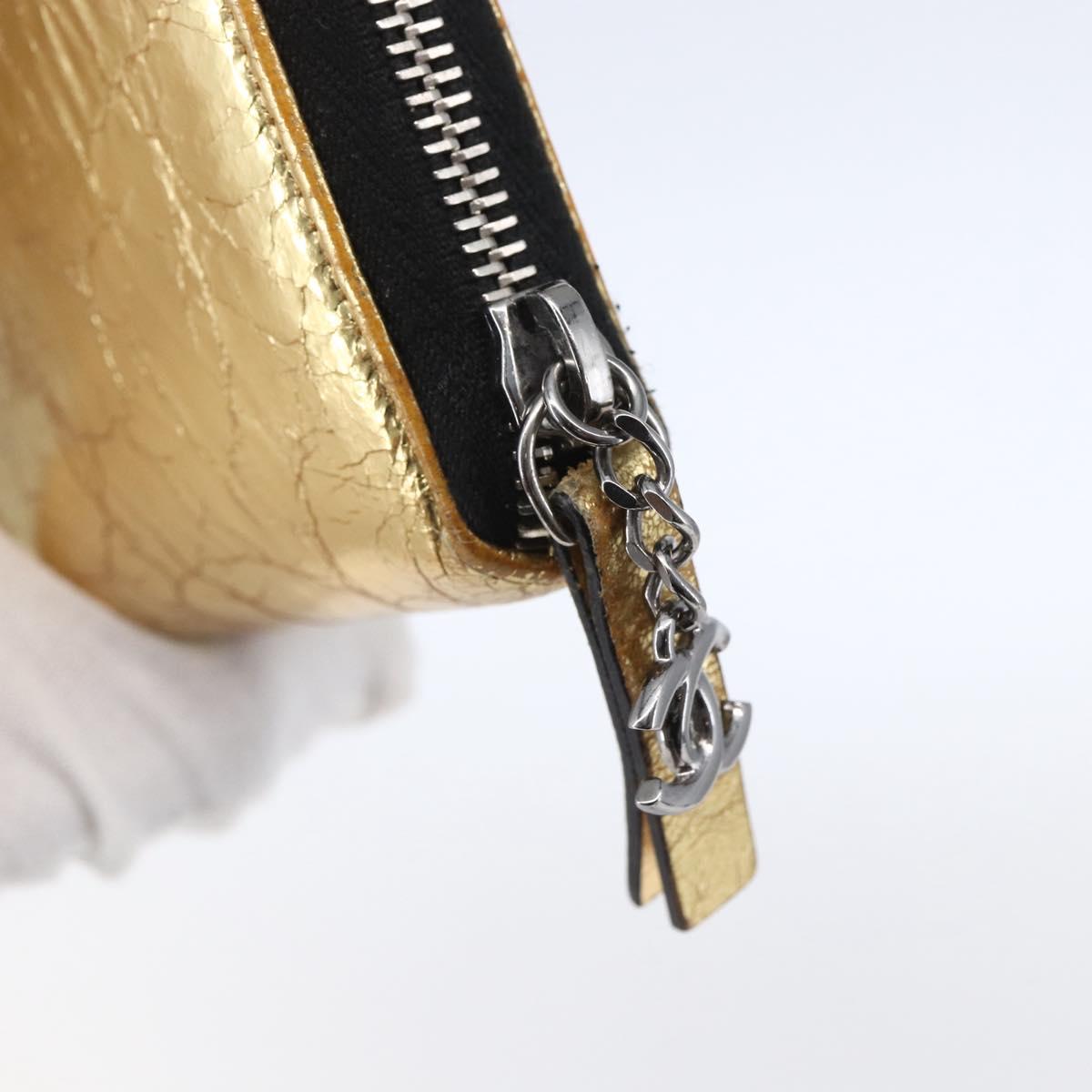 CHANEL Long Wallet Leather Gold Silver CC Auth BA7285