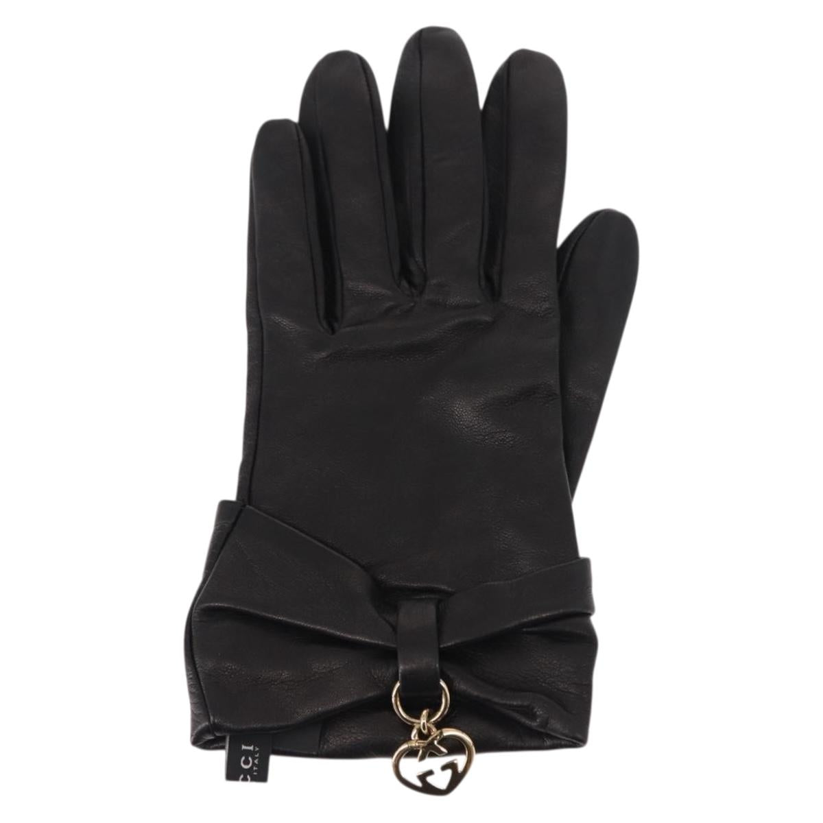GUCCI Lovely Gloves Leather Black Auth BA7287V