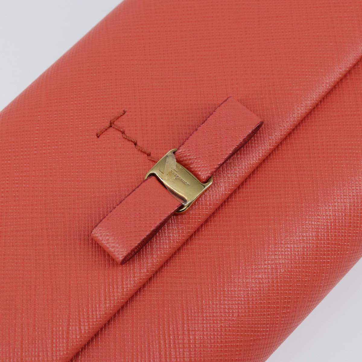 Salvatore Ferragamo Vala Long Wallet Leather Orange Gold Auth BA7289V