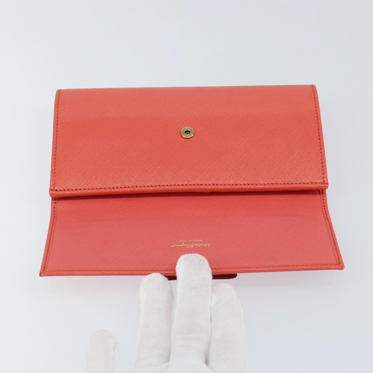 Salvatore Ferragamo Vala Long Wallet Leather Orange Gold Auth BA7289V