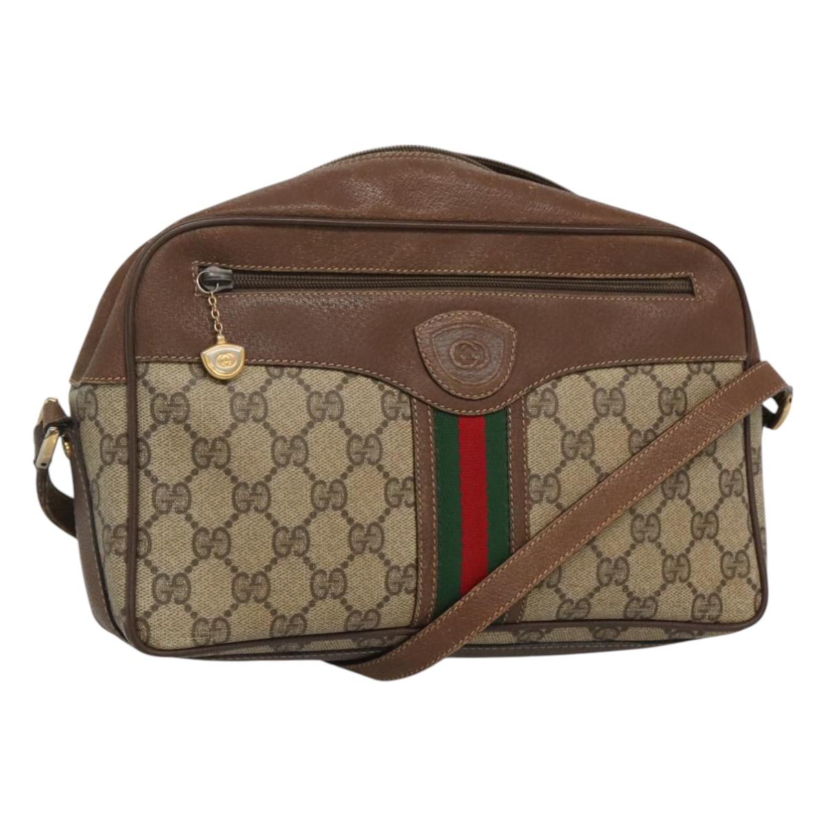GUCCI GG Supreme Web Sherry Line Bag PVC Beige Gold 001 56 0860 Auth BA729